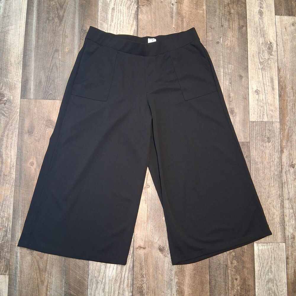 Nina Leonard Elastic Waist Wide Leg Culotte Capri Pants Black XL Career Office